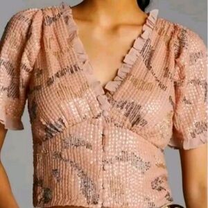 Anthropologie Forever That Girl Sequin Button Down Shirt